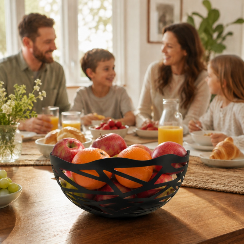 Superior Flow Fruit Bowl Designed for Fresh Storage &amp; Kitchen Display – Black (H-9.5, DIA-20 CM)