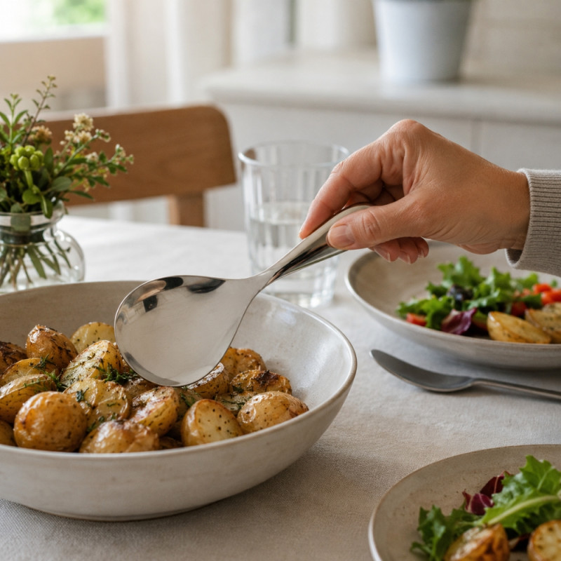 Light Ease Spoon Designed for Everyday Cooking &amp; Kitchen Excellence – Silver (H-20cm x W-7cm)