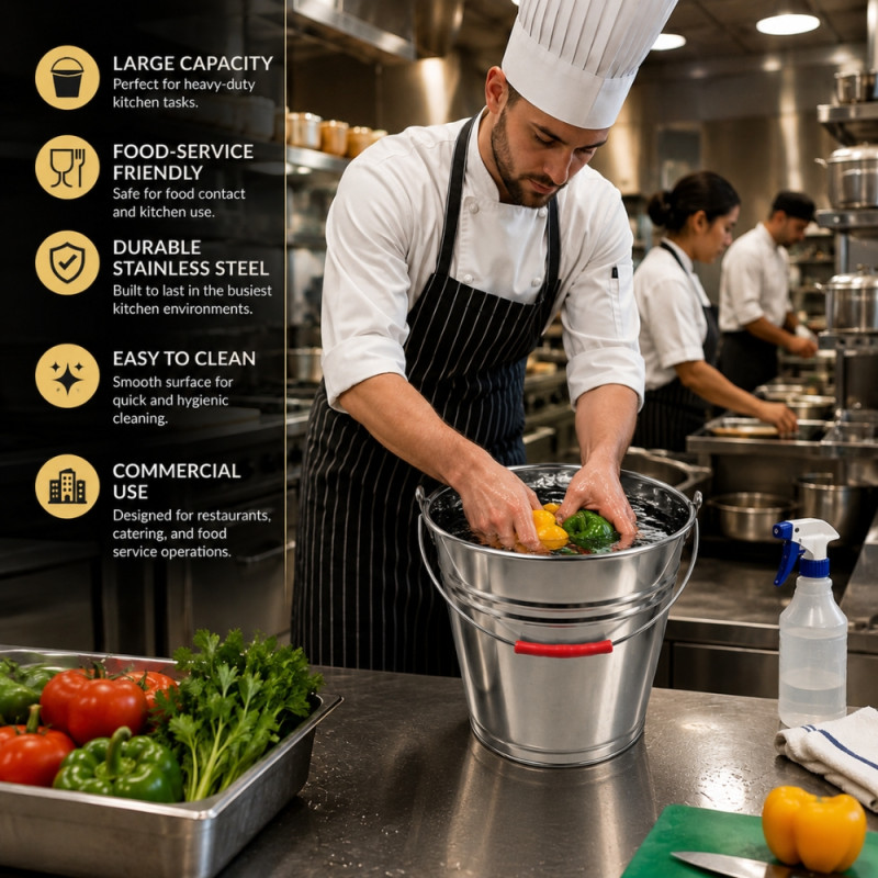 Quality Class Utility Bucket Designed for Everyday Cooking &amp; Kitchen Excellence – Stainless Steel (H-30, W-33 CM)