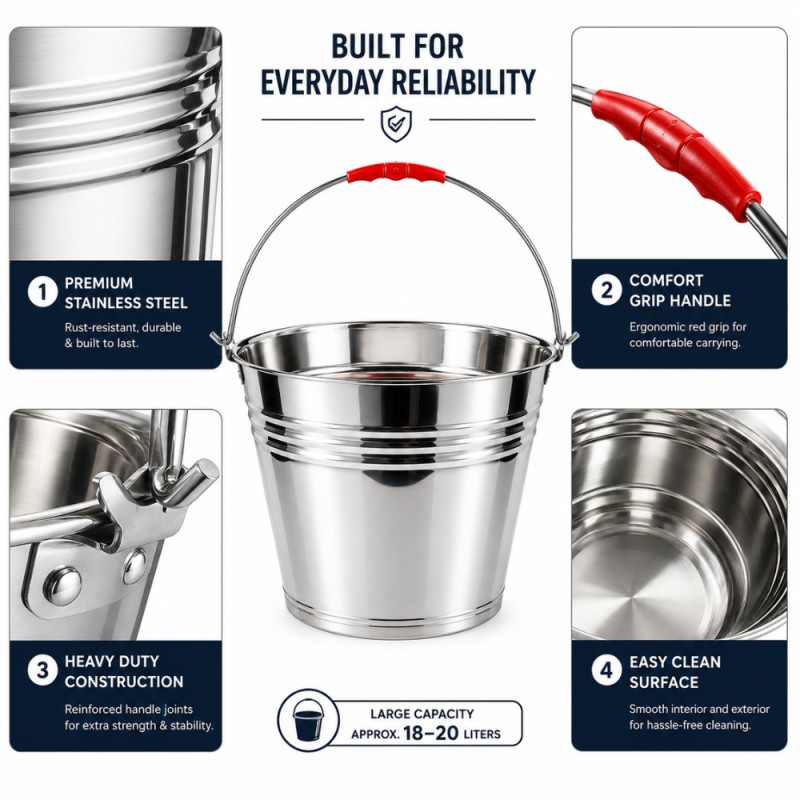 Quality Class Utility Bucket Designed for Everyday Cooking &amp; Kitchen Excellence – Stainless Steel (H-30, W-33 CM)