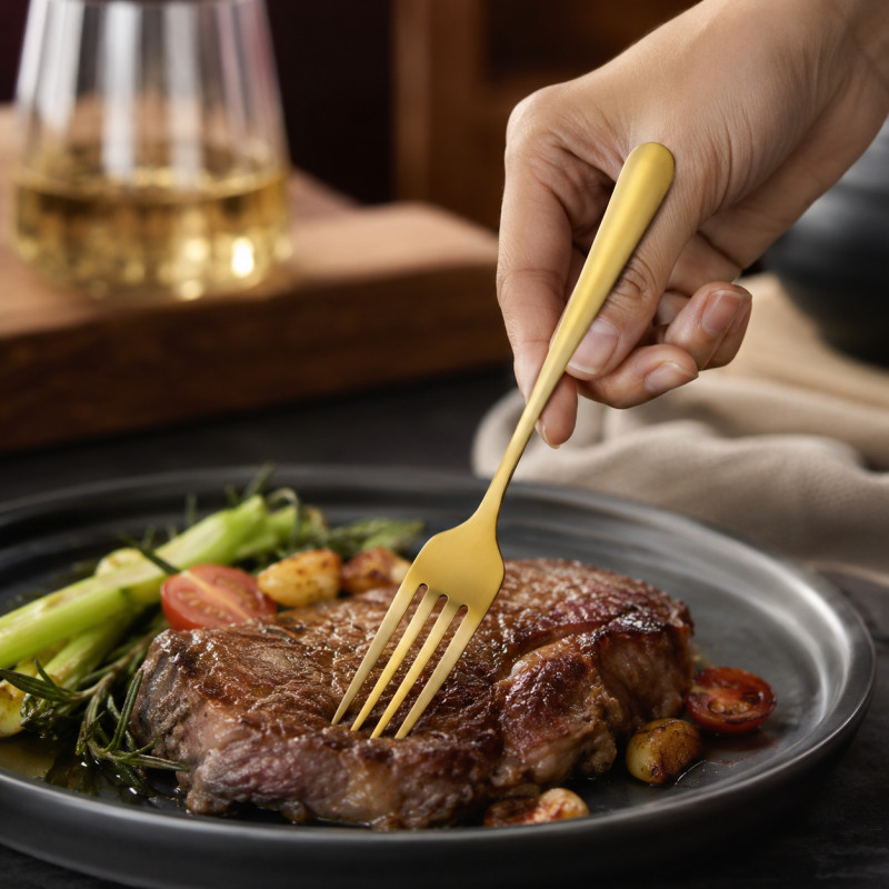 Solid Finish Dinner Fork Designed for Everyday Cooking &amp; Kitchen Excellence – Gold (W-1.7, L-20)