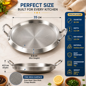 Choice Hold Frying Pan Designed for Everyday Cooking & Kitchen Excellence – Stainless Steel (D-4.2, DIA-35 CM)