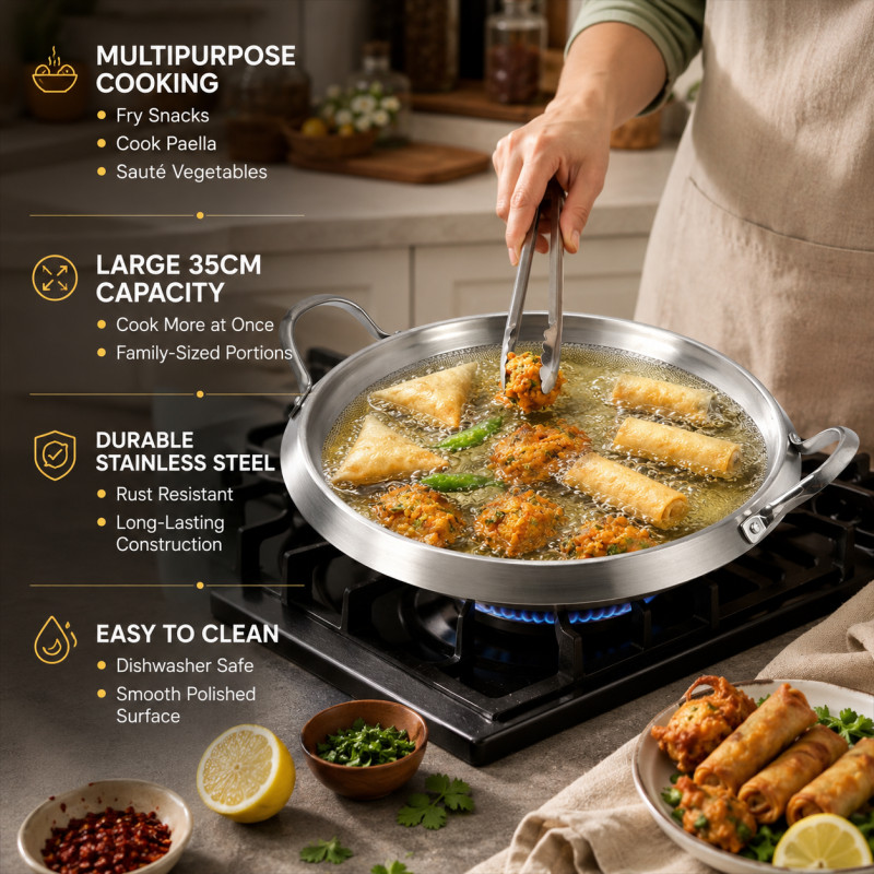 Choice Hold Frying Pan Designed for Everyday Cooking & Kitchen Excellence – Stainless Steel (D-4.2, DIA-35 CM)