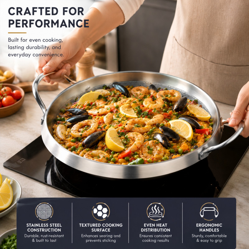 Choice Hold Frying Pan Designed for Everyday Cooking & Kitchen Excellence – Stainless Steel (D-4.2, DIA-35 CM)
