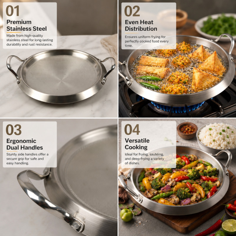Choice Hold Frying Pan Designed for Everyday Cooking & Kitchen Excellence – Stainless Steel (D-4.2, DIA-35 CM)