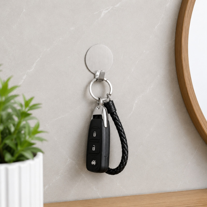 Titanium Touch Adhesive Hook Set Designed for Smart Storage & Organization – Silver (DIA-3.5 CM)