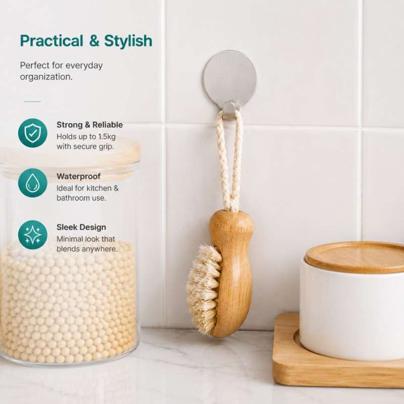 Titanium Touch Adhesive Hook Set Designed for Smart Storage & Organization – Silver (DIA-3.5 CM)