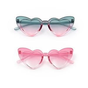 Retro Heart-Shaped Rimless Sunglasses (2-Pack) – Gradient Candy Color Party Spectacles (Light Pink & Aqua)