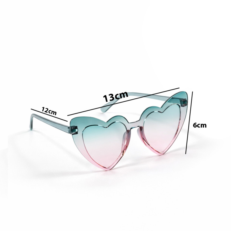 Retro Heart-Shaped Rimless Sunglasses (2-Pack) – Gradient Candy Color Party Spectacles (Light Pink & Aqua)