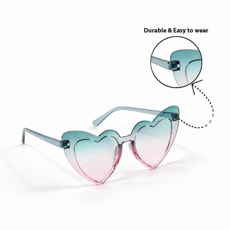 Retro Heart-Shaped Rimless Sunglasses (2-Pack) – Gradient Candy Color Party Spectacles (Light Pink & Aqua)