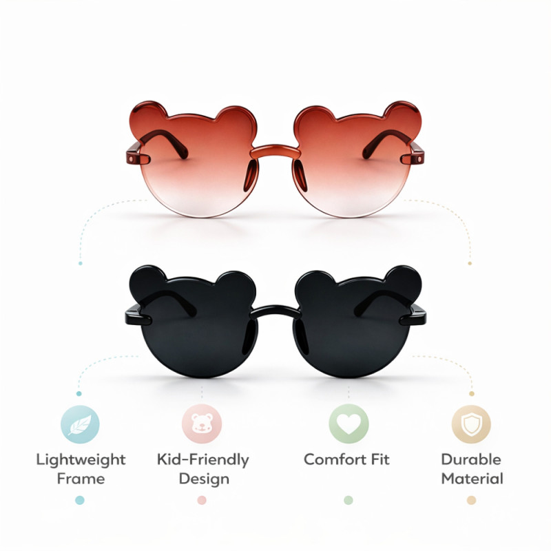 Kids Cartoon Bear Fashion Sunglasses (2-Pack) Brown &amp; Black Gradient