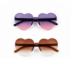 Retro Heart-Shaped Rimless Sunglasses (2-Pack) – Transparent Pink & Lavender Gradient