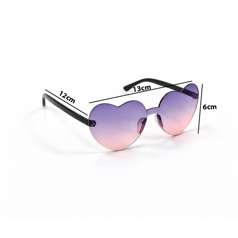Retro Heart-Shaped Rimless Sunglasses (2-Pack) – Transparent Pink &amp; Lavender Gradient