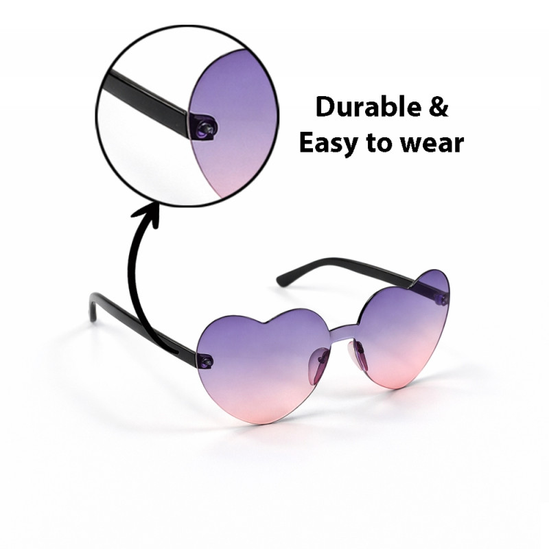 Retro Heart-Shaped Rimless Sunglasses (2-Pack) – Transparent Pink &amp; Lavender Gradient