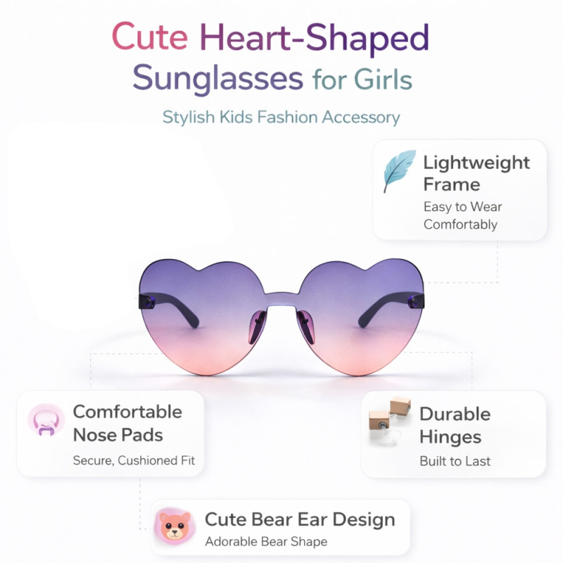 Retro Heart-Shaped Rimless Sunglasses (2-Pack) – Transparent Pink &amp; Lavender Gradient