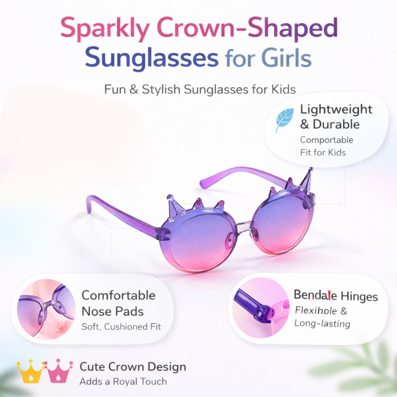 Kids' "Royal Crown" Party Sunglasses (2-Pack) – Pink Gradient Fashion Spectacles