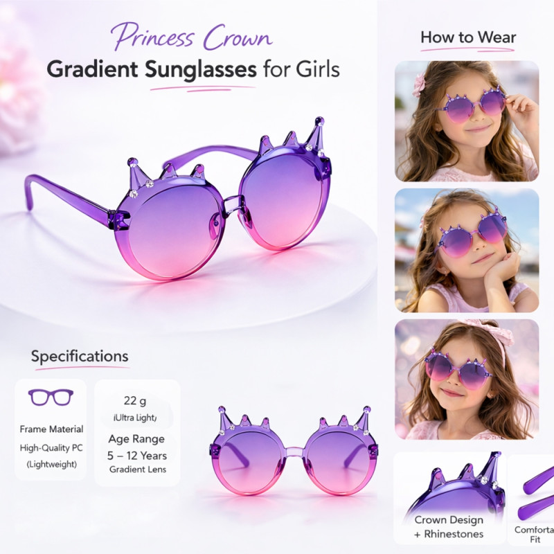 Kids' "Royal Crown" Party Sunglasses (2-Pack) – Pink Gradient Fashion Spectacles