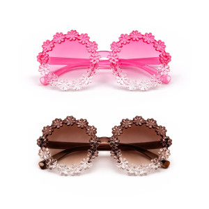 Kids' "Daisy Petal" Round Fashion Sunglasses (2-Pack) – Brown & Pink Flower Frames
