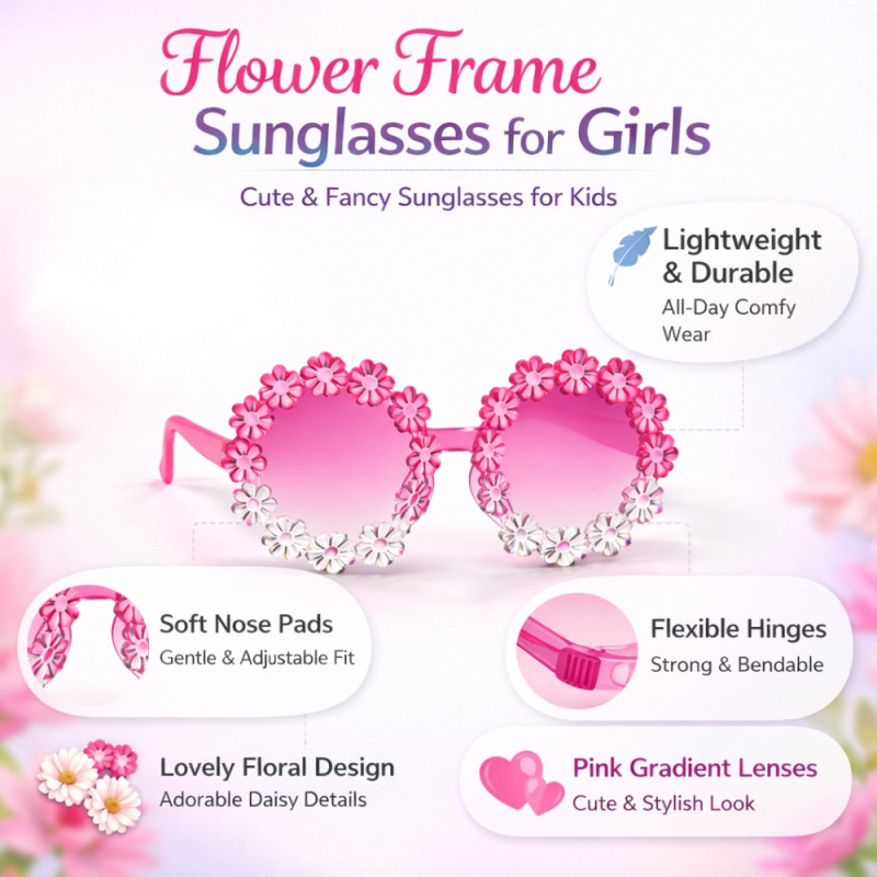 Kids' "Daisy Petal" Round Fashion Sunglasses (2-Pack) – Brown &amp; Pink Flower Frames