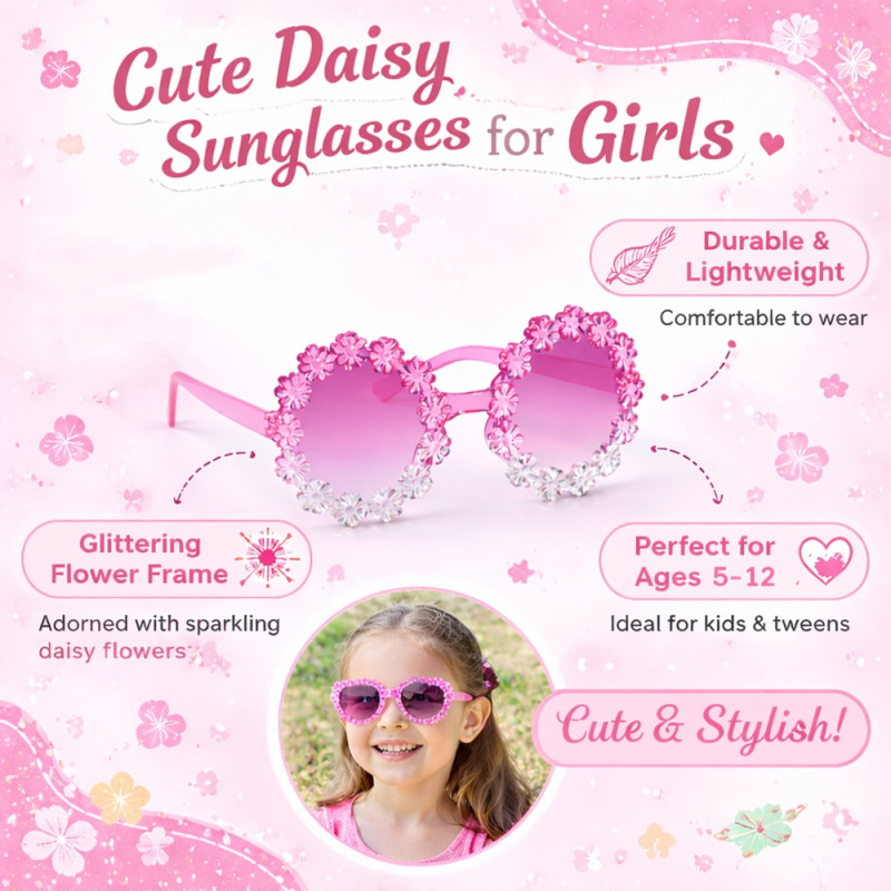 Kids' "Daisy Petal" Round Fashion Sunglasses (2-Pack) – Brown &amp; Pink Flower Frames