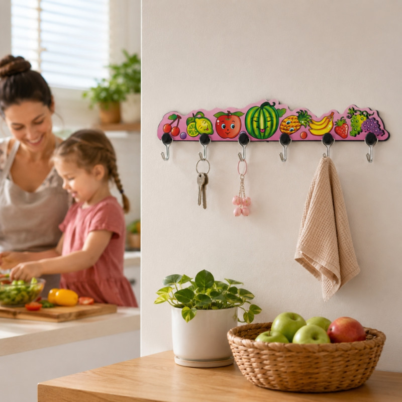 Bright Flow Fruit-themed Wall Hanger Designed for Smart Storage & Organization – Pink (W-35.5 CM)