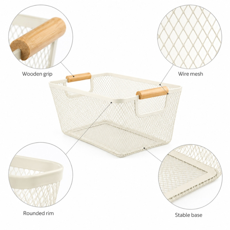 Wood Spirit Fruit Basket Designed for Fresh Storage &amp; Kitchen Display – Beige (H-16cm W-35cm L-22cm)