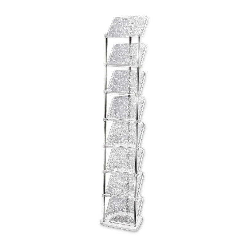 Professional 12-Compartment Transparent Brochure Display & Shoe Rack – Chrome Pillars (165cm)