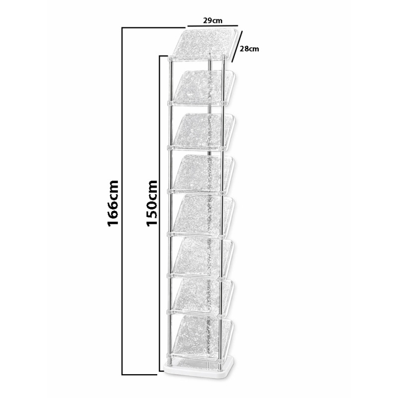 Professional 12-Compartment Transparent Brochure Display & Shoe Rack – Chrome Pillars (165cm)