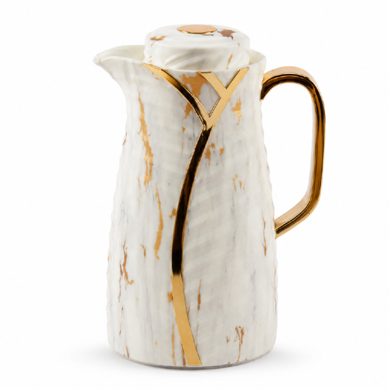 Professional Marble-patterned luxury vacuum jug flask with gold accents a... – Off White & Gold (24 x 14cm)