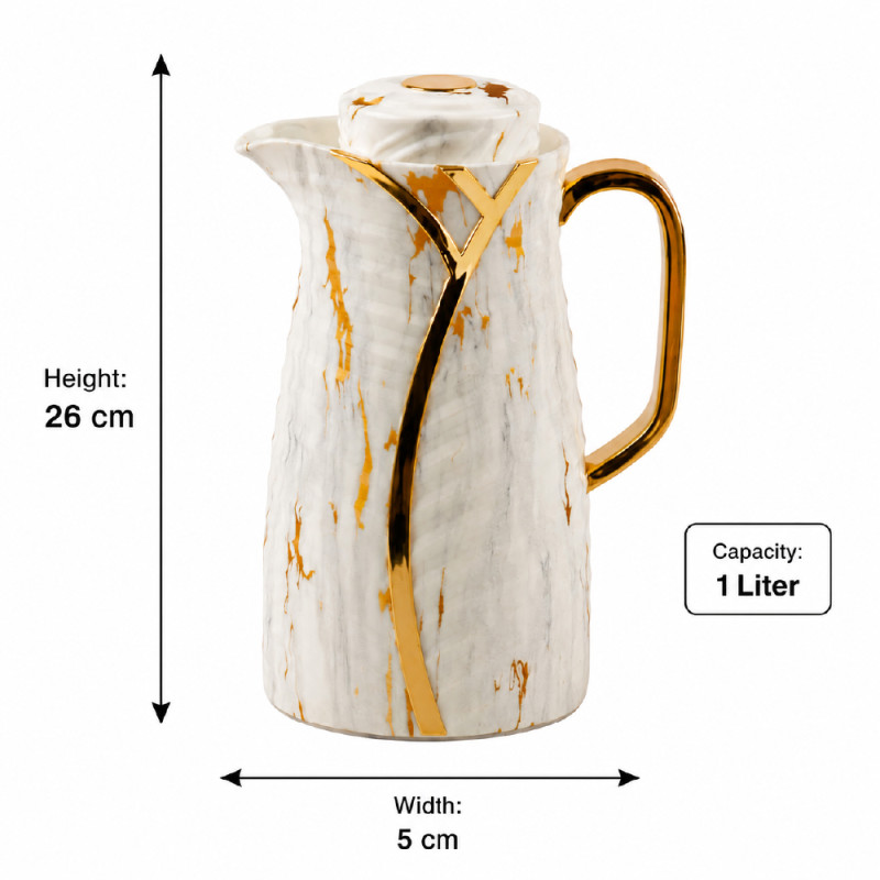 Professional Marble-patterned luxury vacuum jug flask with gold accents a... – Off White & Gold (24 x 14cm)