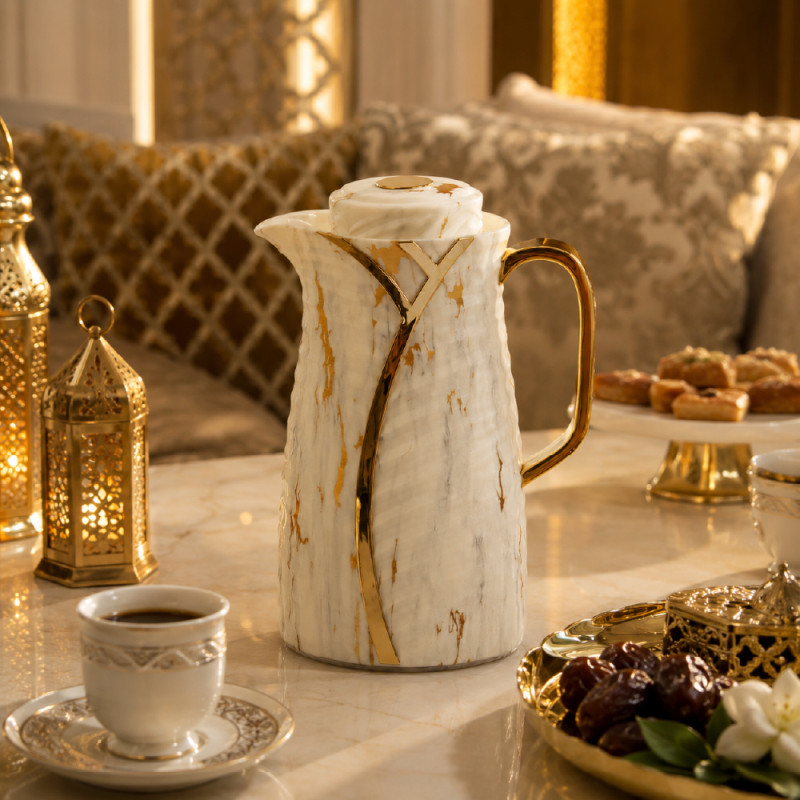 Professional Marble-patterned luxury vacuum jug flask with gold accents a... – Off White & Gold (24 x 14cm)