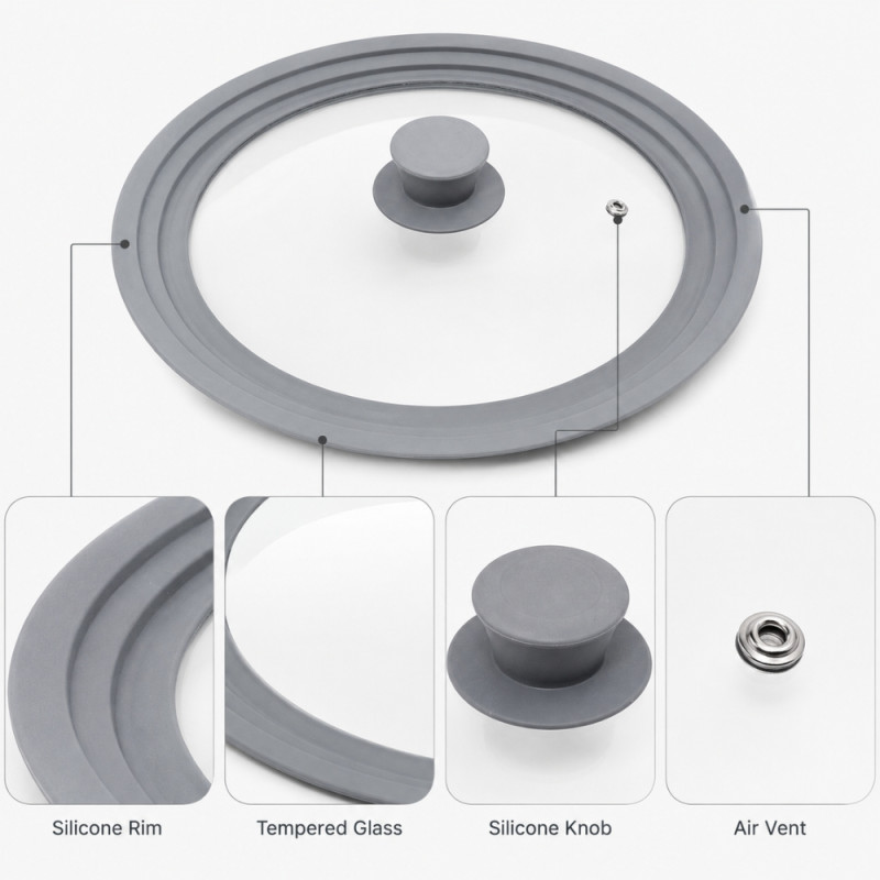 Fine Series Kitchen Glass Lid Designed for Everyday Cooking &amp; Kitchen Excellence – Transparent (W-29.5cm)