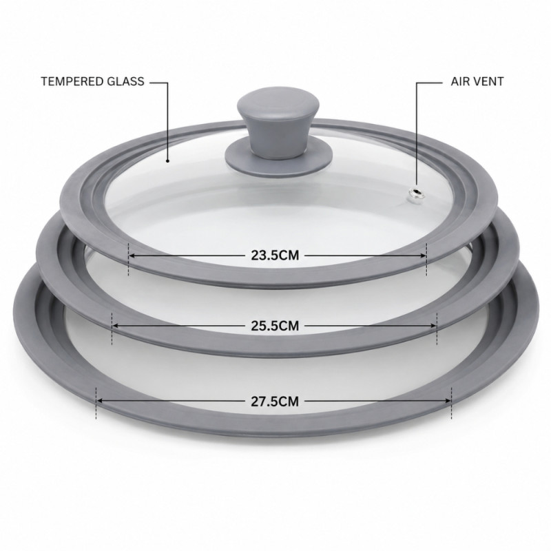 Pure One Cooking Lid Designed for Everyday Cooking &amp; Kitchen Excellence – Transparent (W-27.5cm)