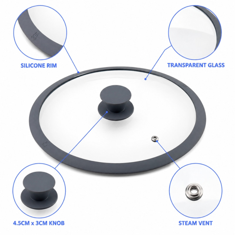 Fresh Plus Frying Pan Lid Designed for Everyday Cooking &amp; Kitchen Excellence – Transparent (W-27cm)