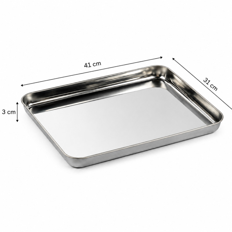 Graceful Plus Serving Tray Designed for Elegant Dining &amp; Entertaining – Stainless Steel (H-3, W-31, L-41 CM)