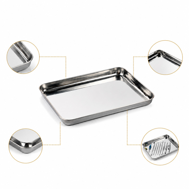 Graceful Plus Serving Tray Designed for Elegant Dining &amp; Entertaining – Stainless Steel (H-3, W-31, L-41 CM)