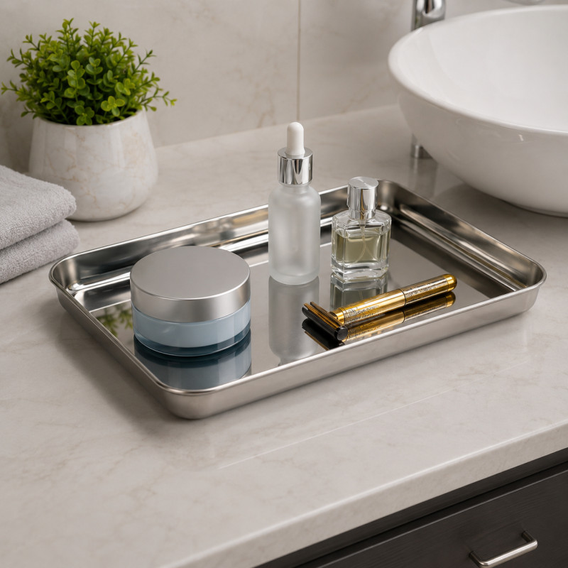 Graceful Plus Serving Tray Designed for Elegant Dining &amp; Entertaining – Stainless Steel (H-3, W-31, L-41 CM)