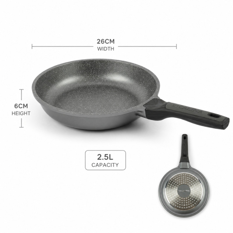 Pro Plus Frying Pan Designed for Everyday Cooking & Kitchen Excellence – Gray (H-6cm x W-26cm)