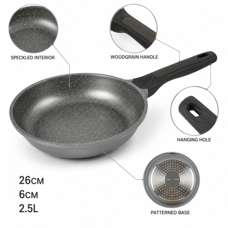 Pro Plus Frying Pan Designed for Everyday Cooking & Kitchen Excellence – Gray (H-6cm x W-26cm)