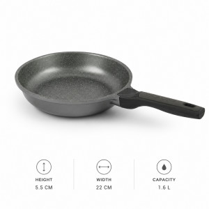 Premium Pro Frying Pan Designed for Everyday Cooking &amp; Kitchen Excellence – Gray (H-5.5cm x W-22cm)