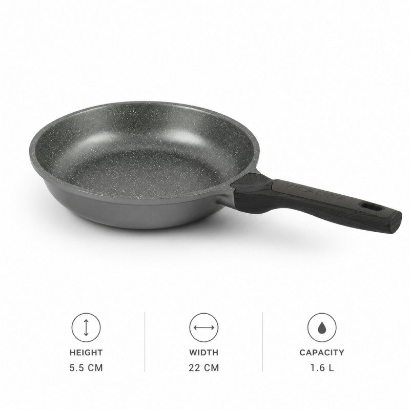Premium Pro Frying Pan Designed for Everyday Cooking &amp; Kitchen Excellence – Gray (H-5.5cm x W-22cm)