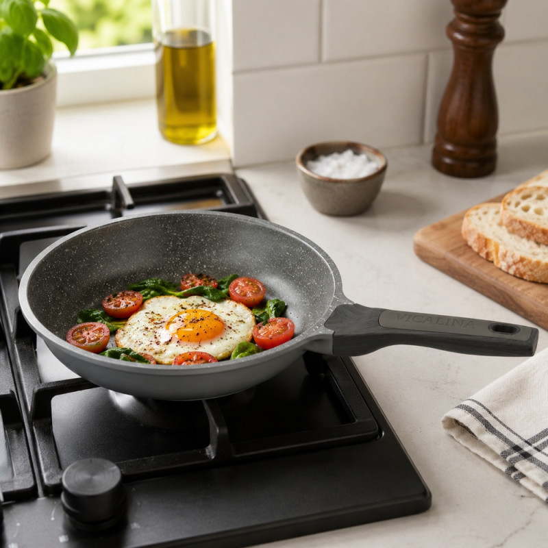 Premium Pro Frying Pan Designed for Everyday Cooking &amp; Kitchen Excellence – Gray (H-5.5cm x W-22cm)