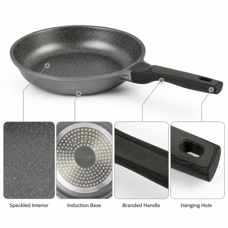 Premium Pro Frying Pan Designed for Everyday Cooking &amp; Kitchen Excellence – Gray (H-5.5cm x W-22cm)