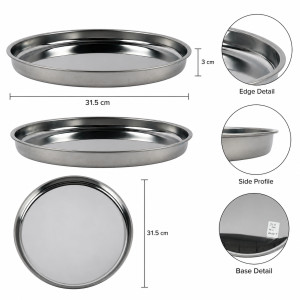 Trendy Line Stainless Steel Tray Designed for Elegant Dining &amp; Entertaining – Stainless Steel (DIA-31.5, T-3 CM)