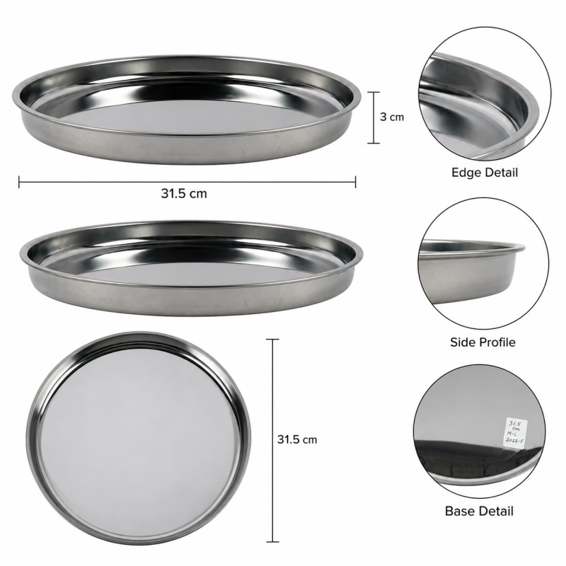 Trendy Line Stainless Steel Tray Designed for Elegant Dining &amp; Entertaining – Stainless Steel (DIA-31.5, T-3 CM)