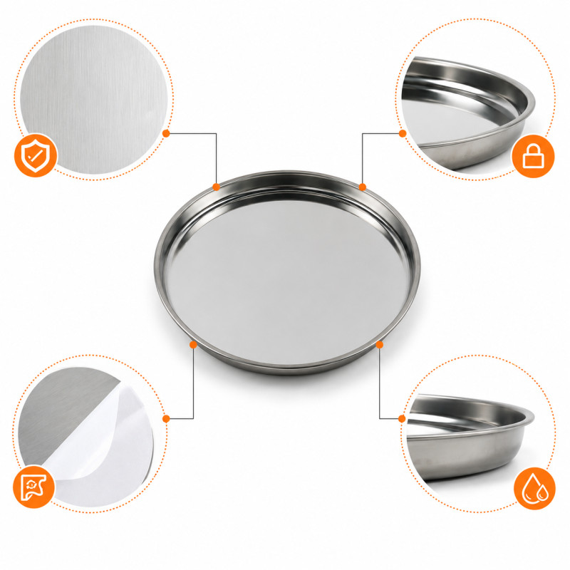 Trendy Line Stainless Steel Tray Designed for Elegant Dining &amp; Entertaining – Stainless Steel (DIA-31.5, T-3 CM)