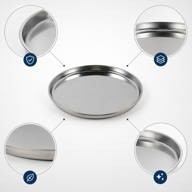 Steel Serving Tray with Lid – Silver (33cm)