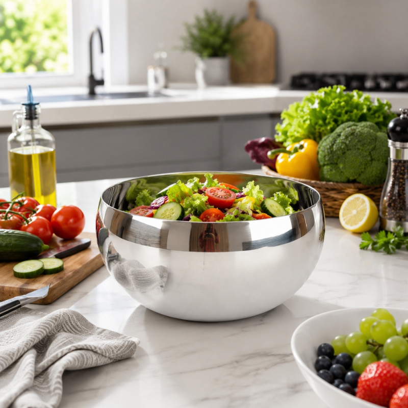 Artisanal Premium Stainless Steel Mixing and Serving Bowl – Mirror Silver (21cm)