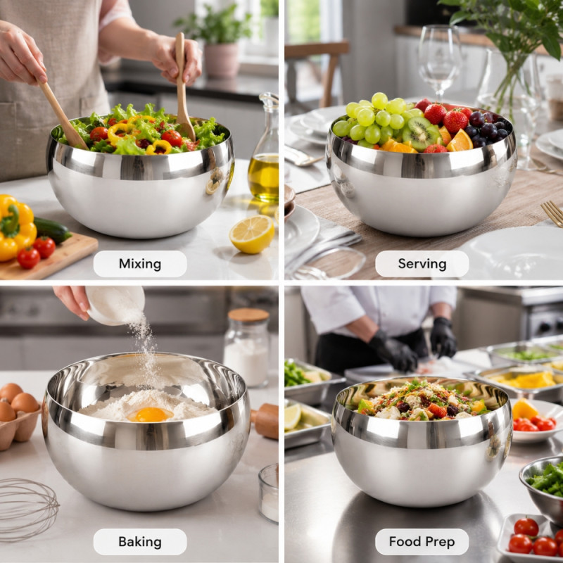 Artisanal Premium Stainless Steel Mixing and Serving Bowl – Mirror Silver (21cm)