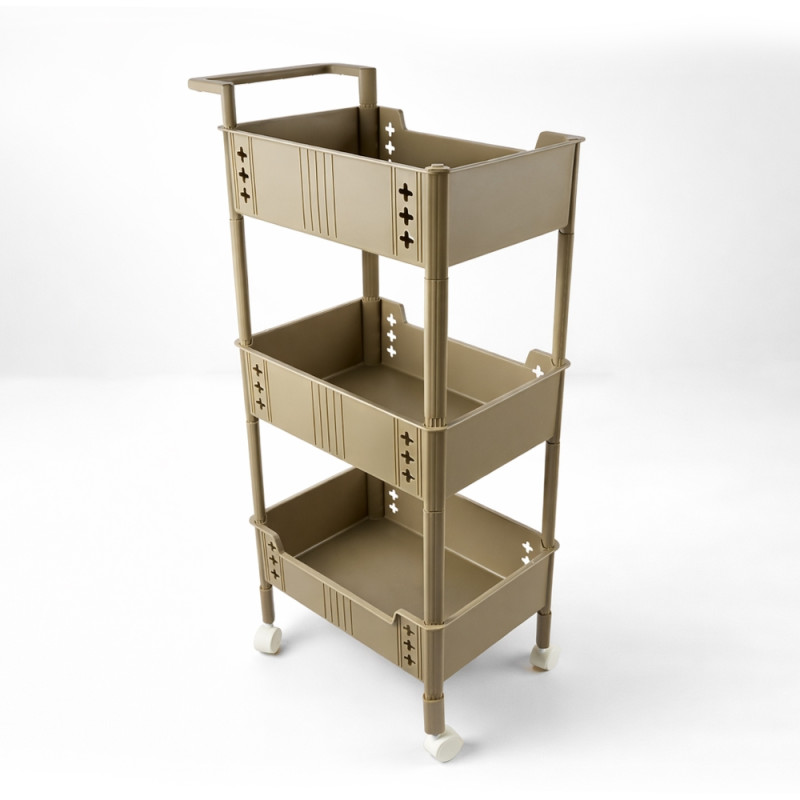 Professional Beige Multi-Purpose Plastic Rolling Storage Cart – 3-Tier Utility Trolley (90cm)